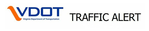 Virginia Department of Transportation simple orange and blue logo with the words Traffic Alert to the right of the logo in black and capitalized.